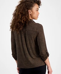 Ak Anne Klein Petite 3/4-Sleeve Roll-Tab Collared Top