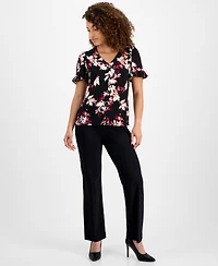 Ak Anne Klein Petite Ruffled-Sleeve Floral-Print Blouse