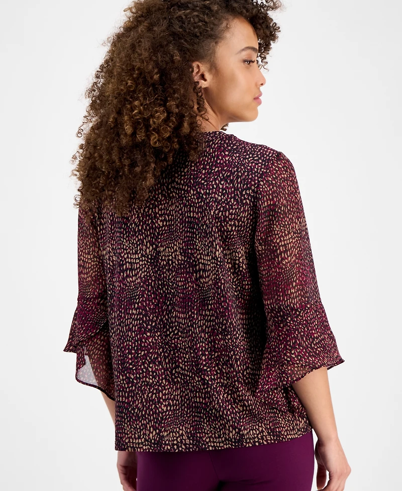 Ak Anne Klein Petite Printed 3/4-Sleeve Blouse