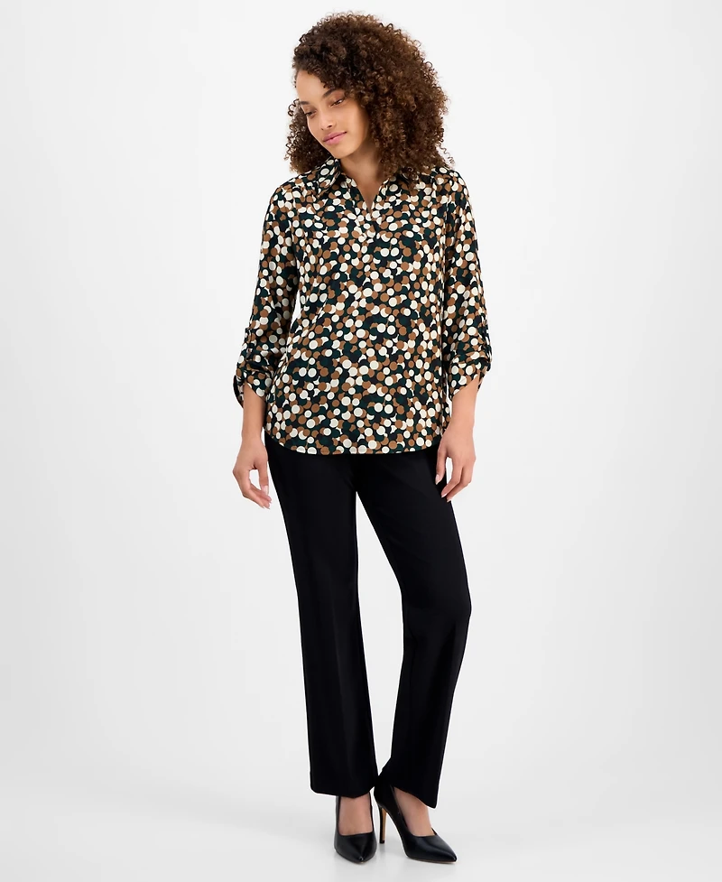 Ak Anne Klein Petite Dot-Print Blouse
