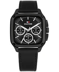 Tommy Hilfiger Men's Multifunction Black Leather Strap Watch, 39mm