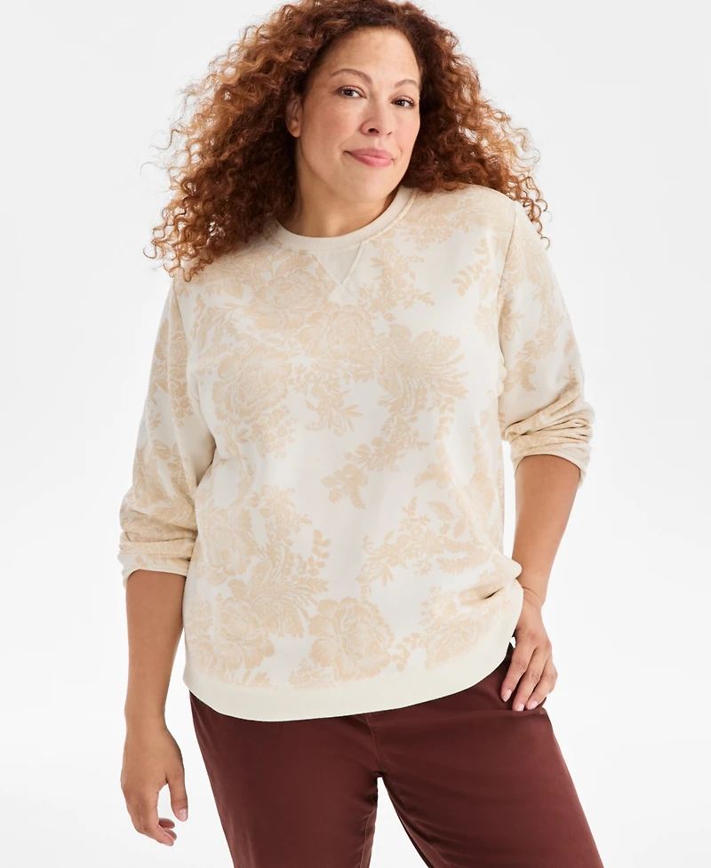 Style & Co Plus Holiday Floral Graphic Long-Sleeve Sweatshirt, Macy's Exclusive