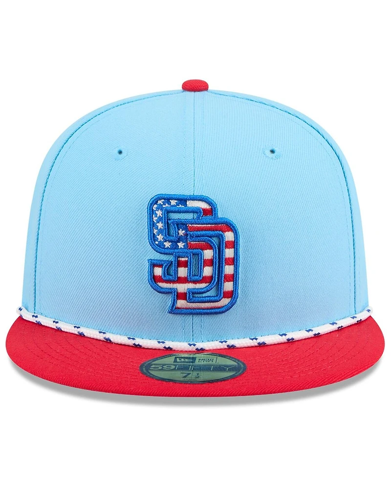 New Era Men's Light Blue/Red San Diego Padres 2025 Fourth of July 59FIFTY Fitted Hat