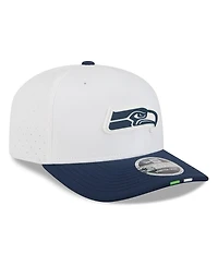 New Era Men's White/College Navy Seattle Seahawks 2025 Nfl Training Camp 9SEVENTY Adjustable Hat