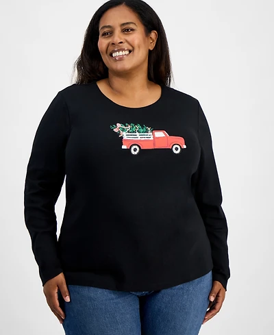 Holiday Lane Plus Truck Long-Sleeve T-Shirt, Macy's Exclusive