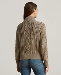 Lauren Ralph Women's Aran-Knit Cotton Quarter-Zip Pullover
