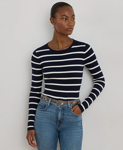 Lauren Ralph Lauren Women's Striped Rib-Knit Crewneck Sweater