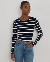 Lauren Ralph Lauren Women's Striped Rib-Knit Crewneck Sweater