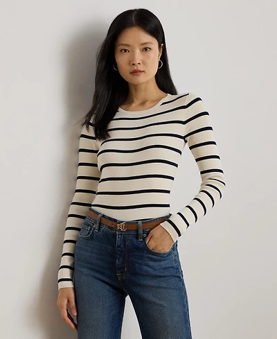 Lauren Ralph Lauren Women's Striped Rib-Knit Crewneck Sweater