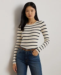 Lauren Ralph Lauren Women's Striped Rib-Knit Crewneck Sweater