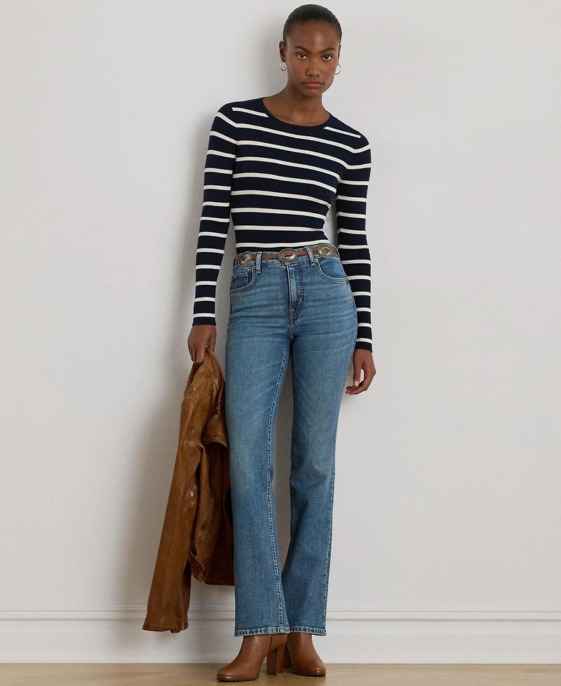 Lauren Ralph Lauren Women's Striped Rib-Knit Crewneck Sweater