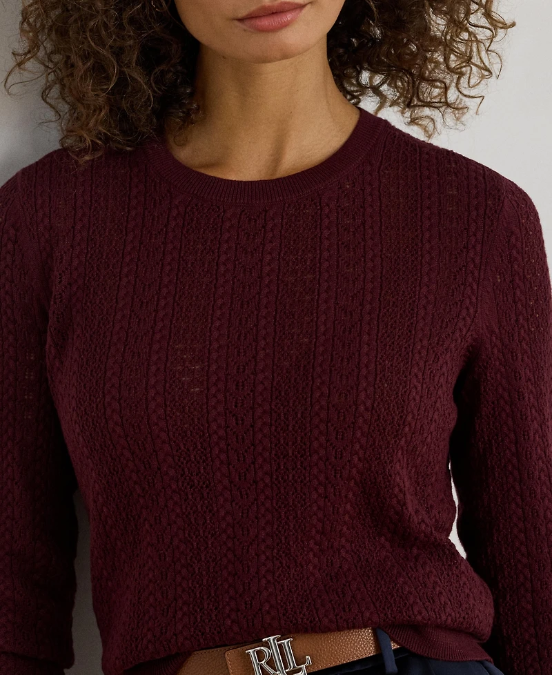 Lauren Ralph Women's Long Sleeves Pointelle-Knit Sweater