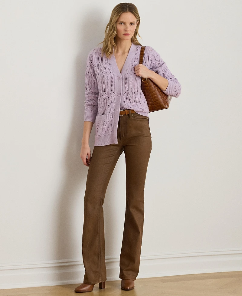 Lauren Ralph Women's Pointelle Wool-Blend V-Neck Cardigan