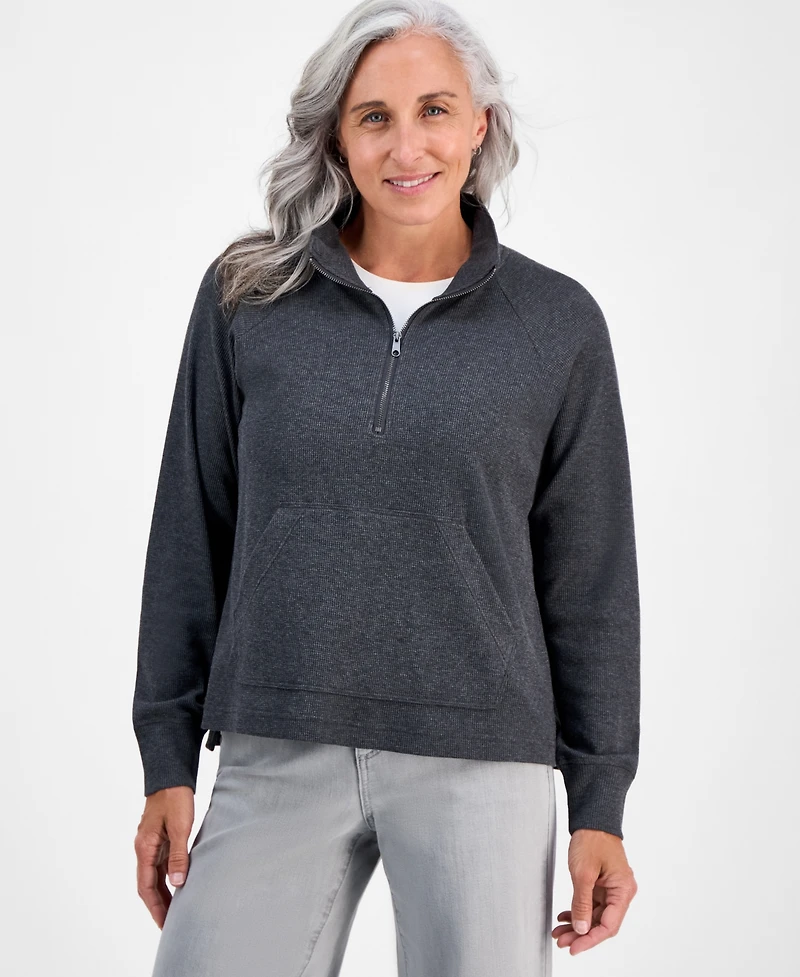 Style & Co Petite Waffle-Knit Half-Zip Sweatshirt, Macy's Exclusive