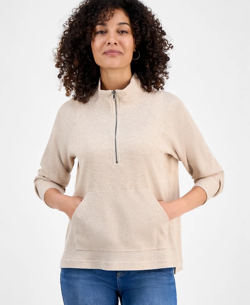 Style & Co Petite Waffle-Knit Half-Zip Sweatshirt, Macy's Exclusive