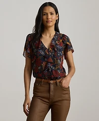 Lauren Ralph Women's Floral Ruffle-Trim Georgette Blouse