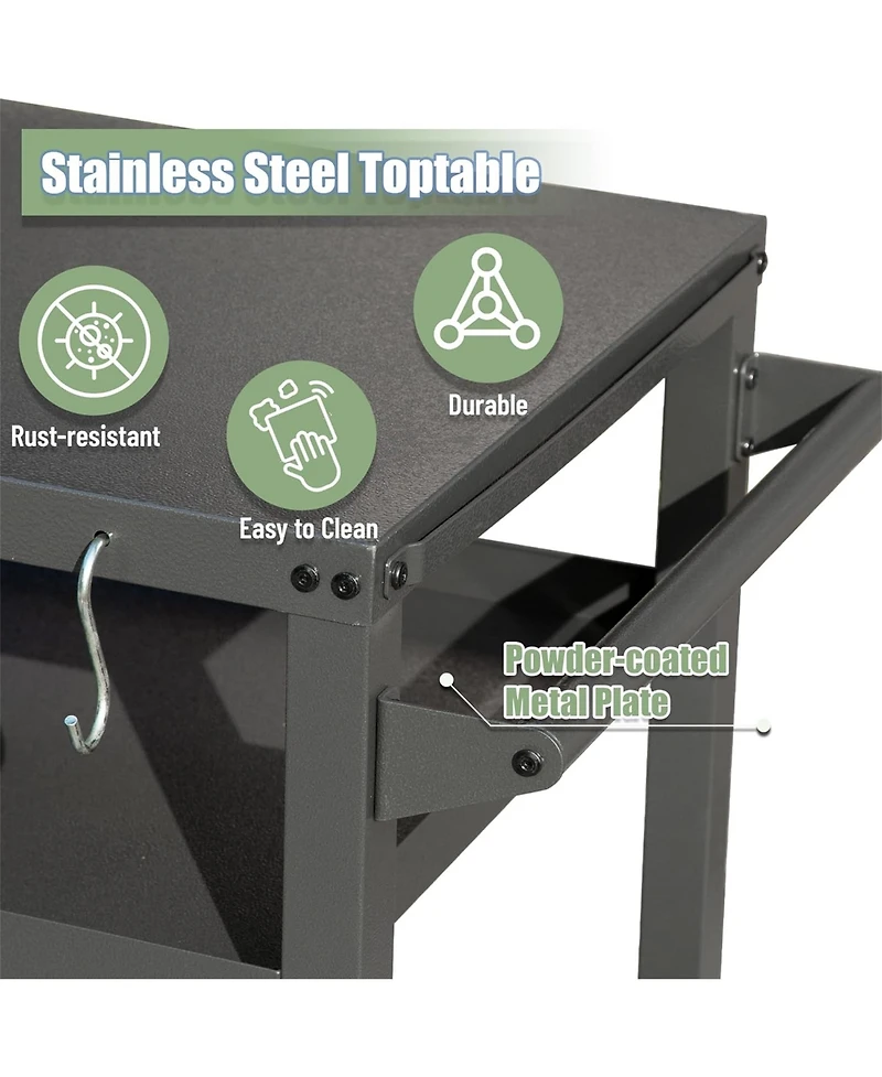 3-Shelf Outdoor Grill Table, Grill Cart with Wheels, Outdoor Food Prep Table, Blackstone Table with Hook, Grill Stand for Blackstone Griddle