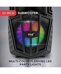 Pyle 10" Bluetooth Portable Pa Speaker – Karaoke Party Speaker with Wireless Mics, Stand, Rechargeable Battery, Flashing Lights, MP3/Usb/F