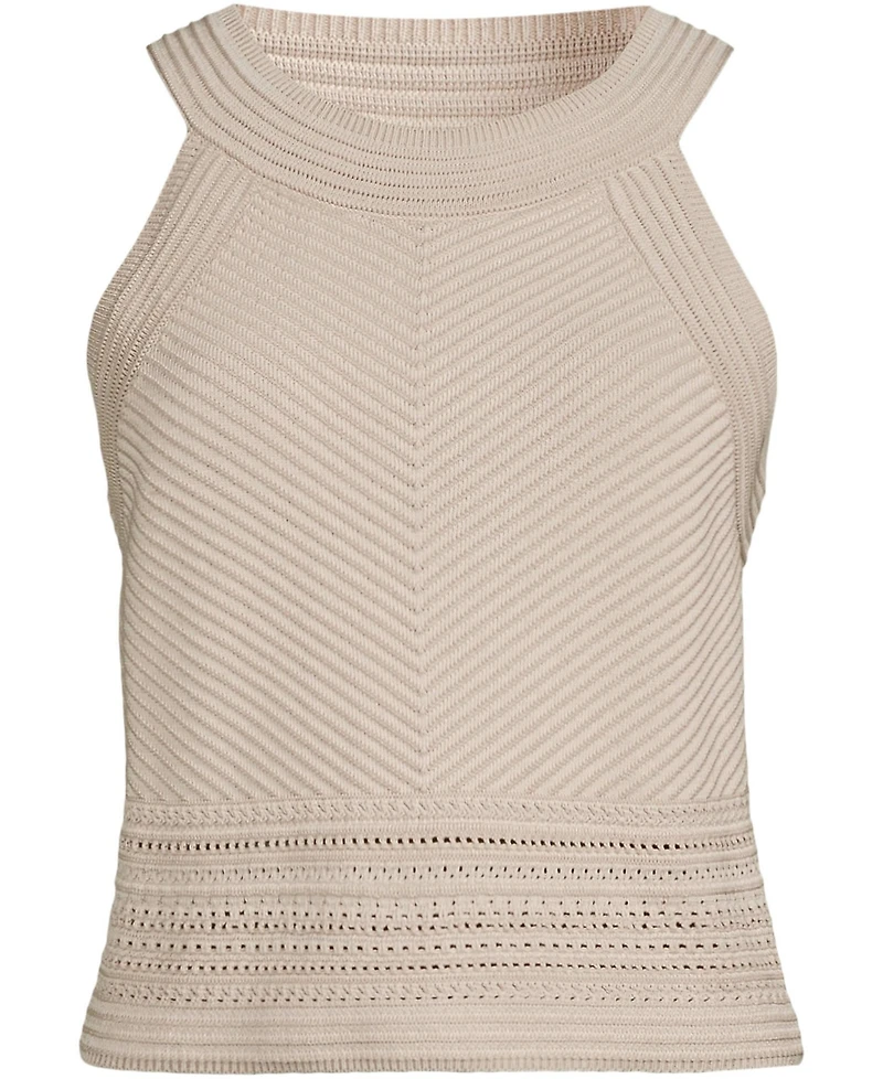 Lands' End Women's Gassed Cotton Pointelle Halter Top Sweater Set