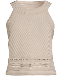 Lands' End Women's Gassed Cotton Pointelle Halter Top Sweater Set