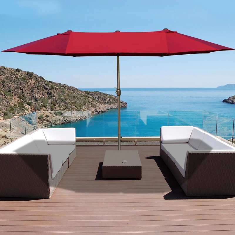 Flynama Patio Umbrella 15' Steel Rectangular Outdoor Double Sided Market with base, Sun Protection & Easy Crank