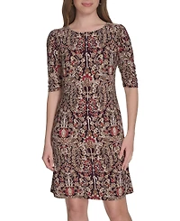 Tommy Hilfiger Women's Jersey Printed Ruched-Sleeve Shift Dress