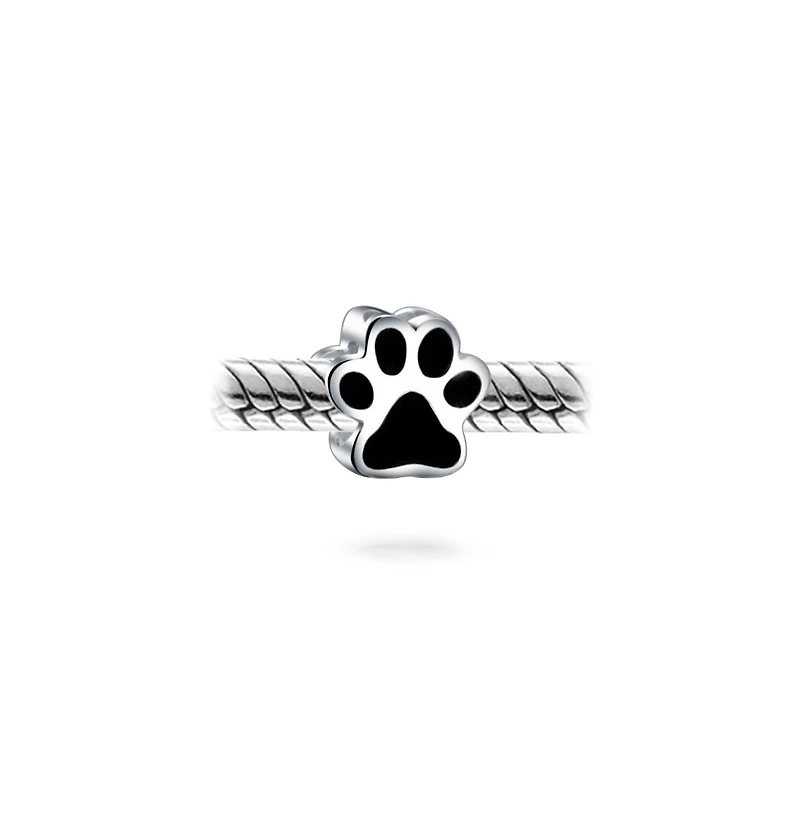 Bling Jewelry Set of 2 Oxidized Silver Dachshund Dog & Black Paw Print Charm Bead Pet Animal Lover