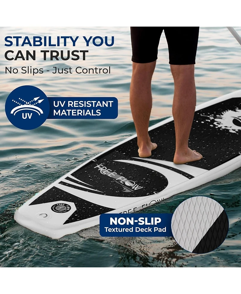 Free-Flow Welded Inflatable Stand-Up Paddle-Board with Double-Action Hand Pump, 3-Shaft Aluminum Paddle, Leash, Fin, Repair Kit