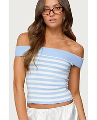 Edikted Women's Deni Off Shoulder Striped Knit Top