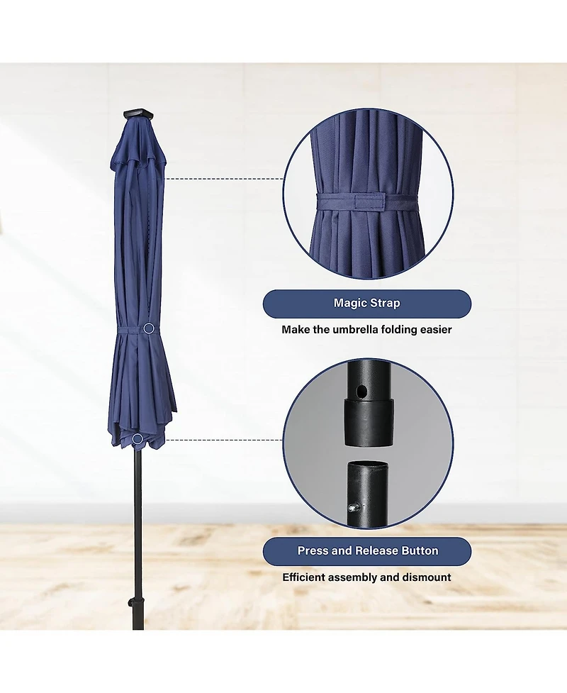 Flynama One 9' Solar Umbrella 32 Led Lighted Patio Umbrella Table Market Umbrella with Push Button Tilt