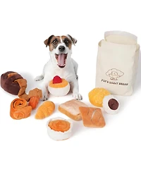 Nocciola 10 Pcs Bread Dog Toy Set with a Grocery Bag,Christmas gift, Crinkle Squeaky Plush Puppy Toys