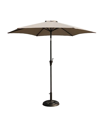 Flynama 8.8 feet Outdoor Aluminum Patio Umbrella,Market Umbrella with 33 pounds Round Resin Umbrella Base, Push Button Tilt and Crank lift