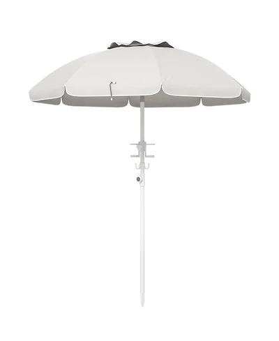 Flynama 5.7' Portable Beach Umbrella with Tilt, Adjustable Height, 2 Cup Holders & Hooks, Uv 40+ Ruffled Outdoor Umbrella with Vented Canopy