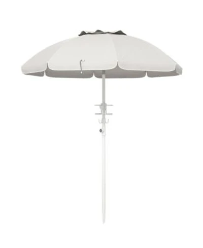 Flynama 5.7 Portable Beach Umbrella With Tilt Adjustable Height 2 Cup Holders Hooks Uv 40 Ruffled Outdoor Umbrella With Vented Canopy