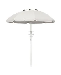 Flynama 5.7 Portable Beach Umbrella With Tilt Adjustable Height 2 Cup Holders Hooks Uv 40 Ruffled Outdoor Umbrella With Vented Canopy
