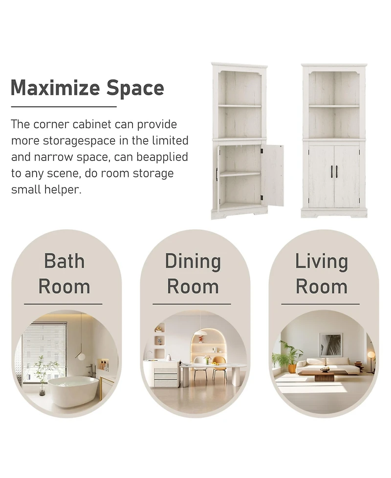 Casainc Tall Corner Cabinet with Doors, Multi-Room Storage for Living Room, Bathroom, Dining Kitchen
