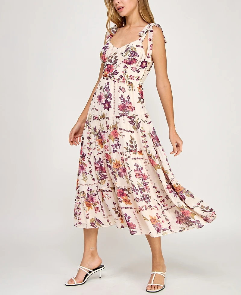 Trixxi Juniors' Pebble Chiffon Printed Sleeveless Midi Dress