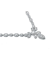 Rachel Glauber White Gold Plating with Clear Cubic Zirconia Floral Motif Necklace