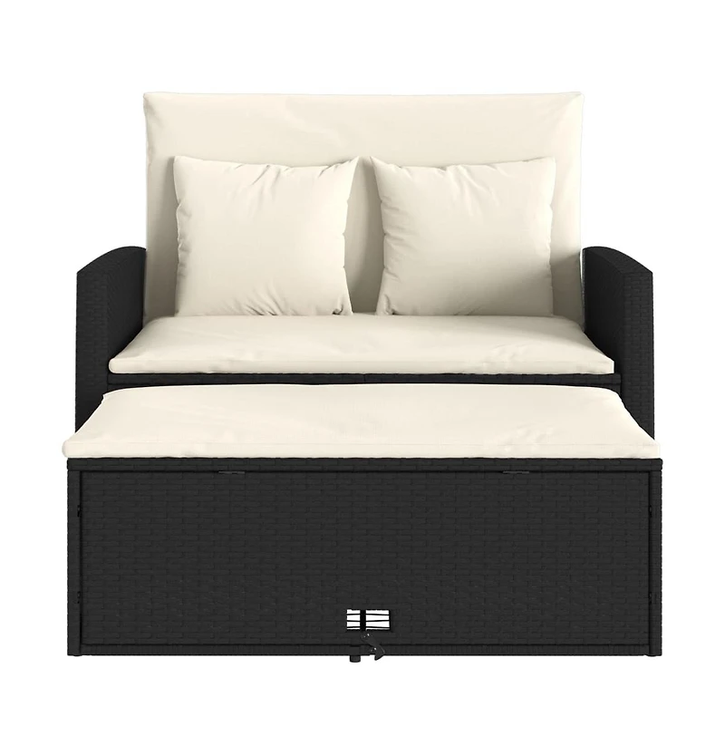vidaXL Patio Sofa with Cushions 2-Seater Poly Rattan