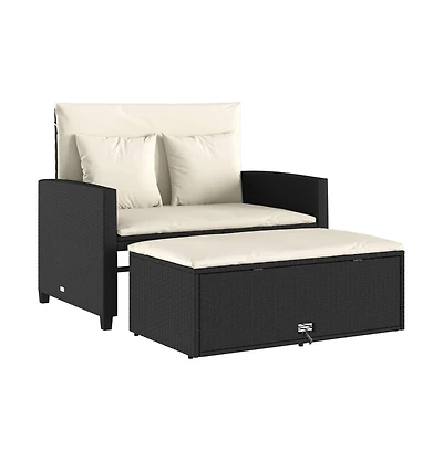 vidaXL Patio Sofa with Cushions 2-Seater Poly Rattan