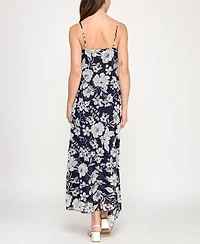 Row A Juniors' Printed V-Neck Sleeveless Maxi Dress