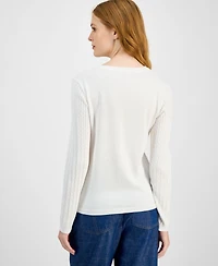 Nautica Jeans Women's V-neck Cable Knit Sweater, Online Only