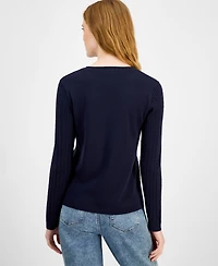 Nautica Jeans Women's V-neck Cable Knit Sweater, Online Only