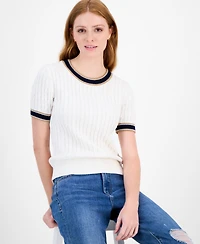 Tommy Hilfiger Women's Cotton Short-Sleeve Cable Knit Sweater
