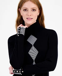 Tommy Hilfiger Women's Cotton Argyle Striped Turtleneck Sweater