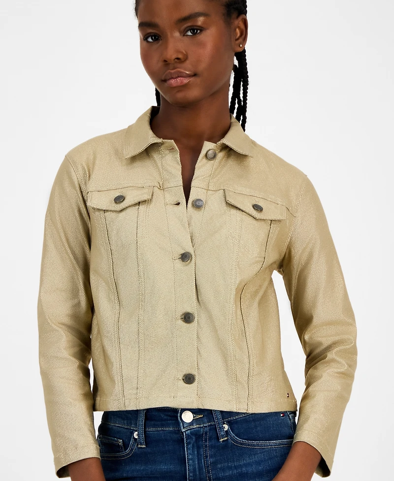Tommy Hilfiger Women's Foil Cropped Trucker Jacket