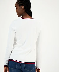 Tommy Hilfiger Women's Cotton Hotfix Cluster V-Neck Sweater