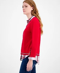 Tommy Hilfiger Women's Cotton Twofer V-Neck Long-Sleeve Sweater
