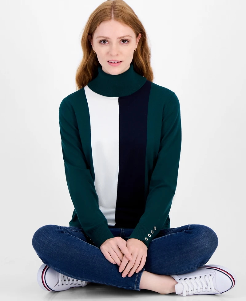 Tommy Hilfiger Women's Cotton Vertical Stripe Turtleneck Sweater