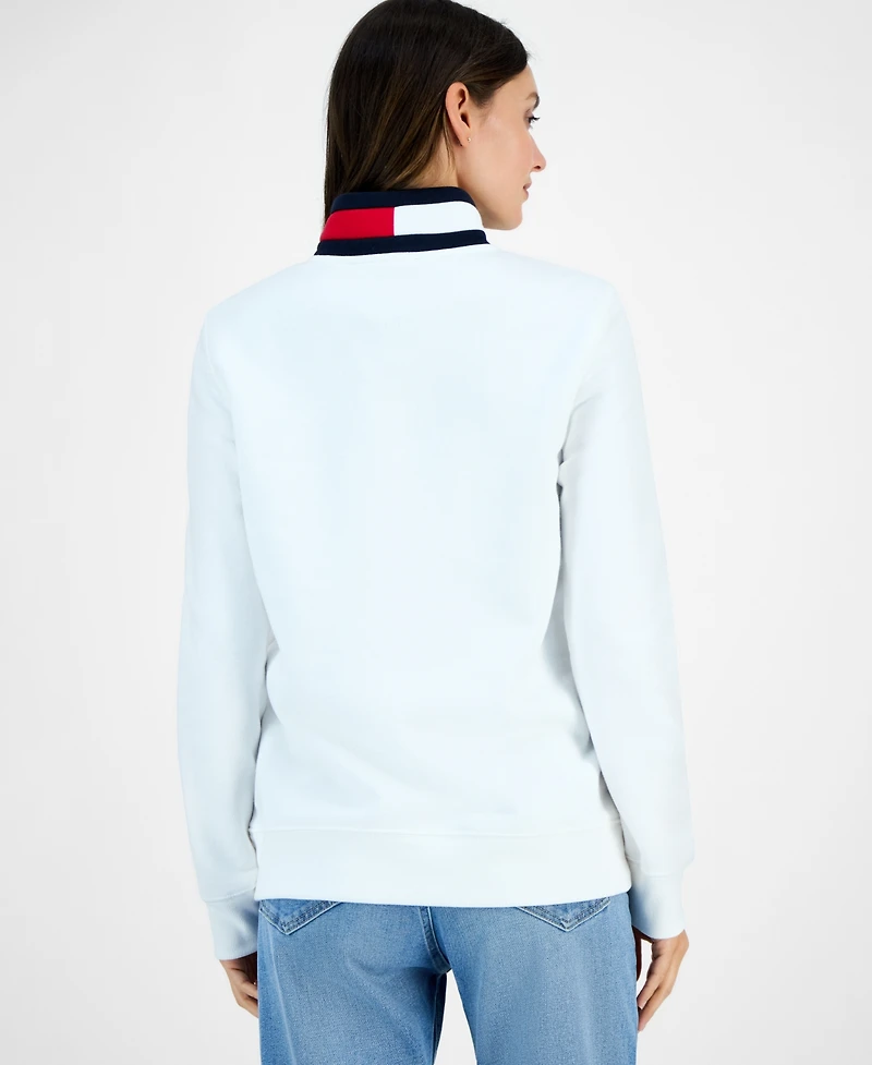 Tommy Hilfiger Women's Quarter Zip Embroidered Logo Sweatshirt